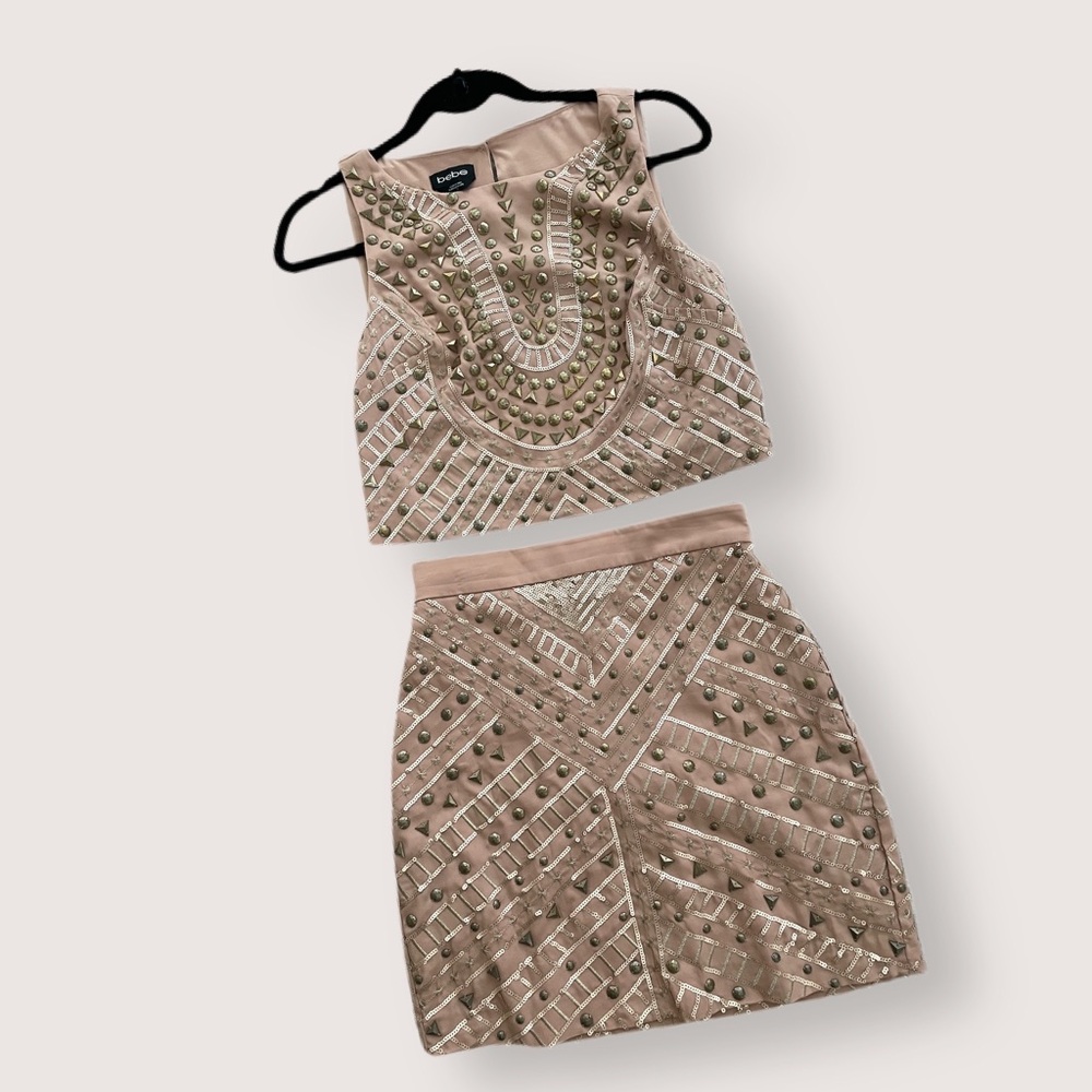 BEBE Embellished Crop top & Skirt Set | US 2